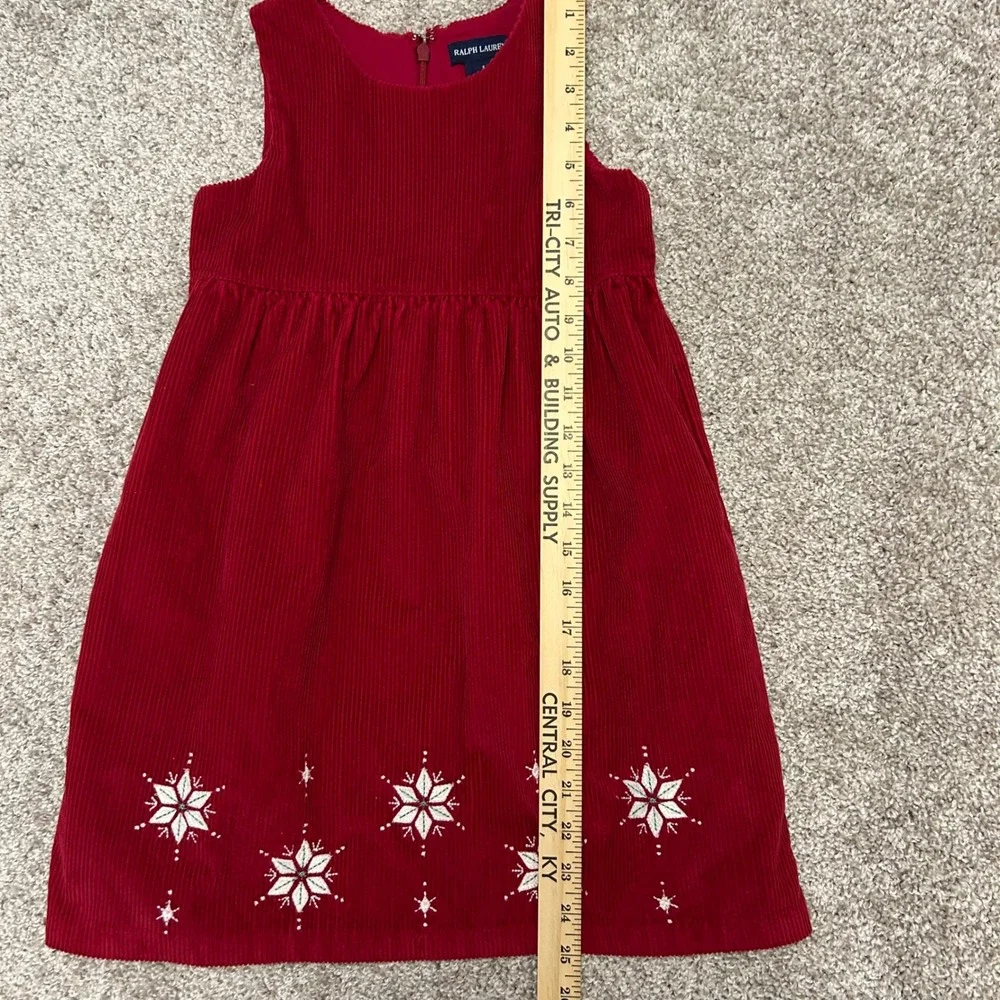 Ralph Lauren GIRLS Corduroy Jumper Dress Size 5 Snowflakes Christmas Holiday Red